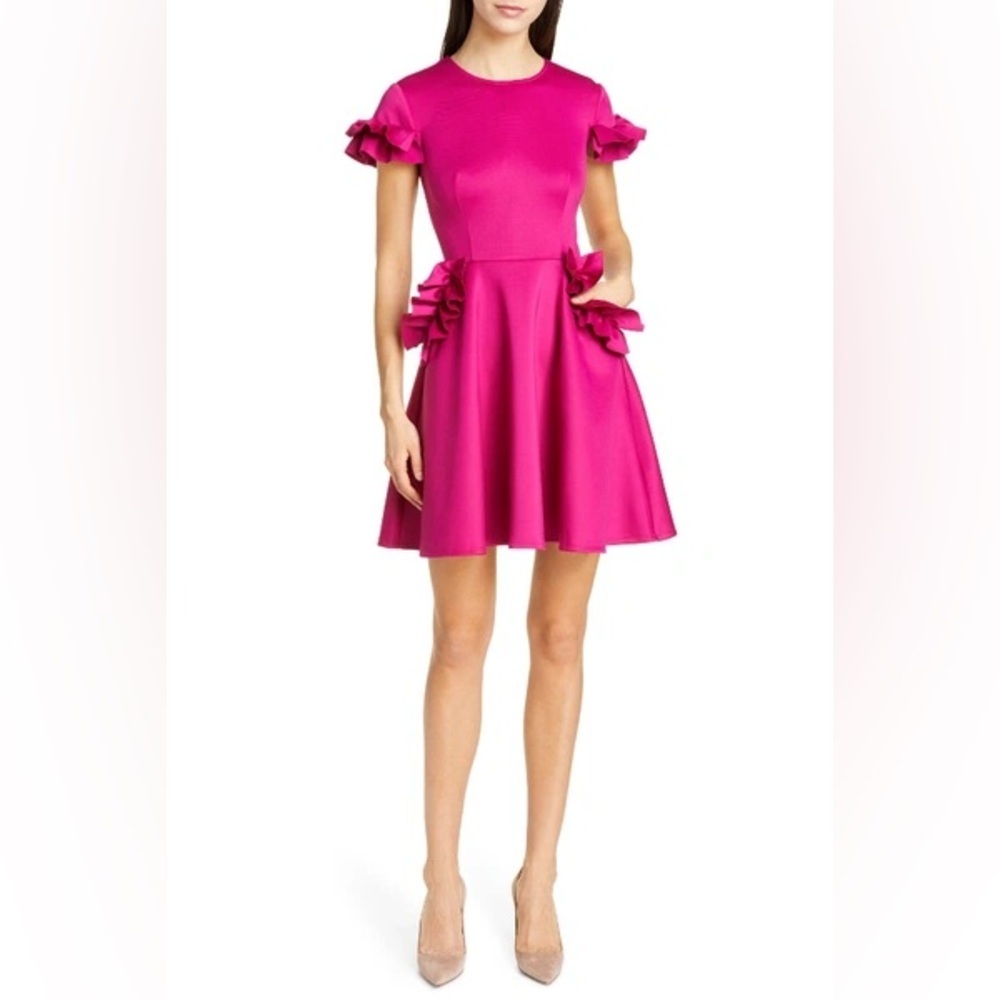 Ted Baker Chic Pink Ruffle Sleeve skater Dress size 10
